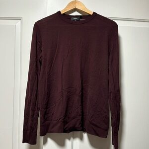 Lightly used Theory burgundy Riland crewneck wool sweater.